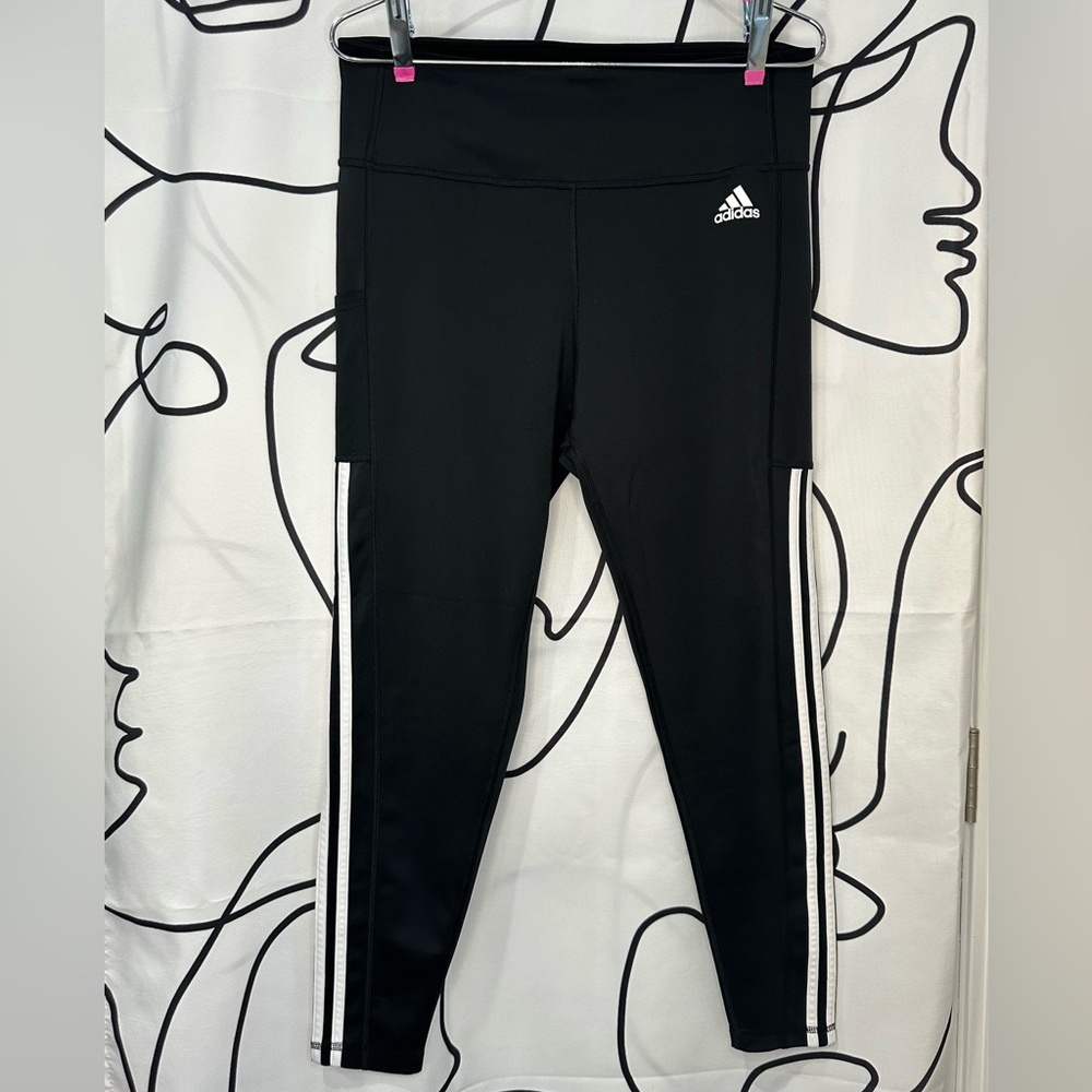 Adidas 3 stripes Black Leggings with White Accents